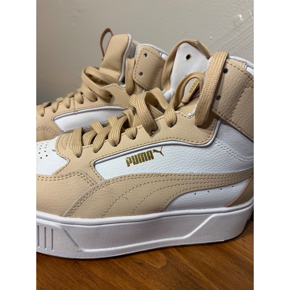 Puma Cali Court Mid Tan White Gold Platform Sneakers 387213-04 Womens 7.5 - Picture 2 of 6